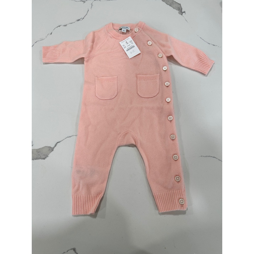 J.Crew Baby Cashmere Knit‎ Romper Button Up Jumpsuit Pink